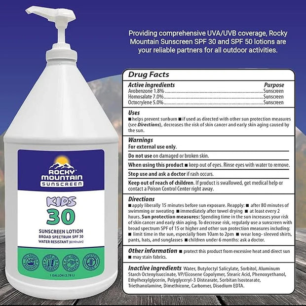 Rocky Mountain Sunscreen | KIDS SPF 30 Lotion -Broad Spectrum UVA/UVB Protection | Hawaii 104 Reef Act Compliant (Oxybenzo...
