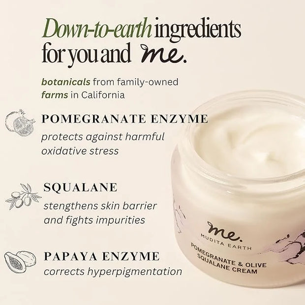 Mudita Earth Squalane Anti Aging Skin Cream, Rich Moisturizer for Aging & Dry Skin, Hyaluronic Acid, Squalane for Dark Spo...