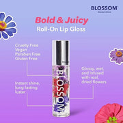 Blossom Roll on Lip Gloss, Scented Clear High Shine Moisturizing Lip Oil, Non Sticky, Infused with Real Flowers, Made in U...