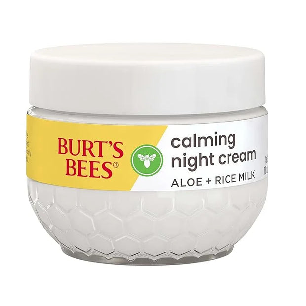 Burt's Bees Calming Night Cream, With Aloe and Rice Milk, Face Moisturizer For Sensitive Skin Infuses Skin With Moisture W...