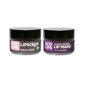 Eco Lips Vanilla Bean Lip Sugar Scrub & Blackberry Intensive Overnight Lip Repair Mask Duo - 100% Organic Lip Care Treatme...