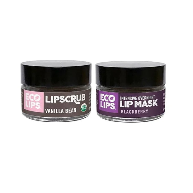 Eco Lips Vanilla Bean Lip Sugar Scrub & Blackberry Intensive Overnight Lip Repair Mask Duo - 100% Organic Lip Care Treatme...