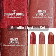 Oulac Metallic Red Lipstick Set 3PCS High Impact Lipcolor with Moisturizing Formula, Vegan Beauty, Full-Coverage Lip Color...
