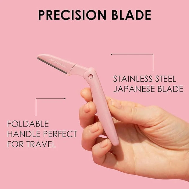 JAPONESQUE Foldable Dermaplaner Facial Razors - 3 Piece Set, Eyebrow And Facial Hair Razor Kit - One Blade Fixed Dermaplan...