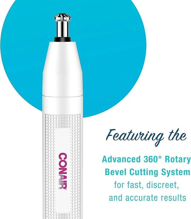 Conair Ear and Nose Hair Trimmer for Women, Cordless Battery-Powered, Patent 360 Bevel Blade for No Pull, No Snag Trimming...