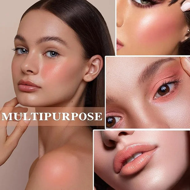 Cream Blush Stick with Brush and Makeup Sponge,Waterproof Multi Cream Makeup Stick,Lightweight,Long-lasting,2 in 1 Multi B...