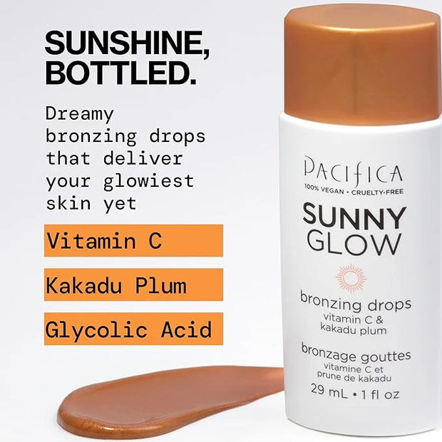 Pacifica Sunny Glow Liquid Face Bronzer Drops - Face Makeup Bronzing For Face & Cheeks for Instant Sun-Kissed Glow - Vitam...