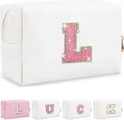 Initial letter patch makeup bag,