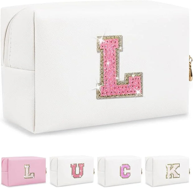Initial letter patch makeup bag,