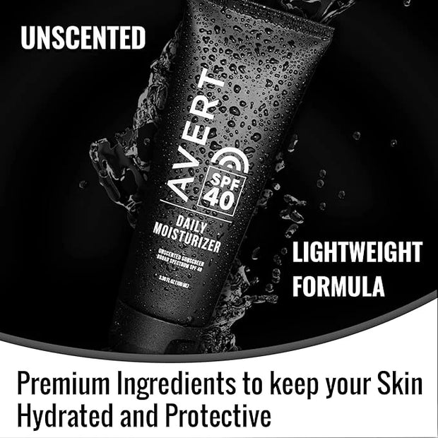 AVERT Moisturizer with SPF 40 | Unscented, No Octinoxate, No Oxybenzone, Ultra Lightweight, Face Sunscreen, Travel Size, N...