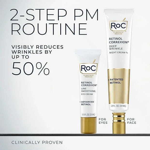 RoC Retinol Correxion Value Set Duo, Deep Wrinkle Anti-Aging Night Face Cream + Daily Under Eye Cream for Dark Circles & P...