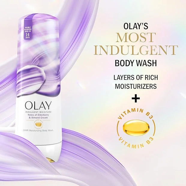 Olay Body Wash for Women, Indulgent Moisture, 24hr Moisturizing & Nourishing Formula, Infused with Vitamin B3 Complex, Lux...