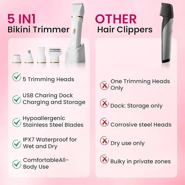 Electric Razors for Women, 5-in-1 Wet/Dry Bikini Trimmer with USB Charge Dock, Deluxe Facial Hair Removal, Wet/Dry Body Sh...
