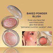 Baked Blush, Marbleized Blush for Cheeks, Shimmery Satin Finish Blushes Powder Palette, Buildable Color Natural Face Makeu...