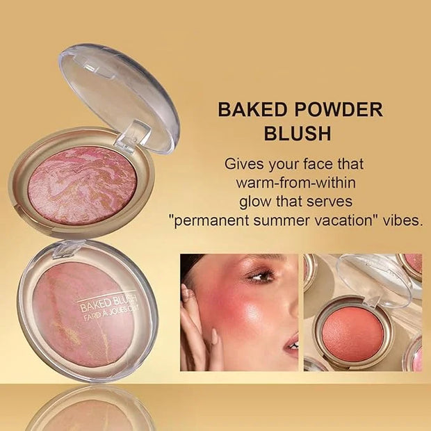 Baked Blush, Marbleized Blush for Cheeks, Shimmery Satin Finish Blushes Powder Palette, Buildable Color Natural Face Makeu...