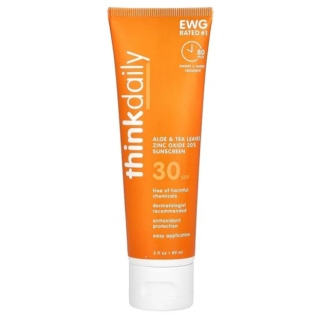 Thinkdaily Mineral Sunscreen, SPF 30 Zinc Oxide Sunscreen with Aloe & Tea Leaves, 3 Fl Oz, Natural, Water Resistant Reef S...