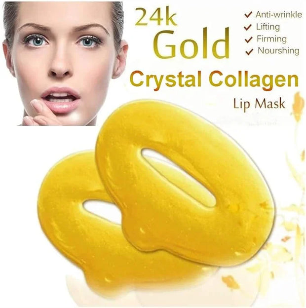 24K Gold Gel Crystal Collagen Lip and Eye Mask, 5 Pairs Gold Eye Mask Pads and 5 Pcs Gold Lip Patches for Moisturizing, An...