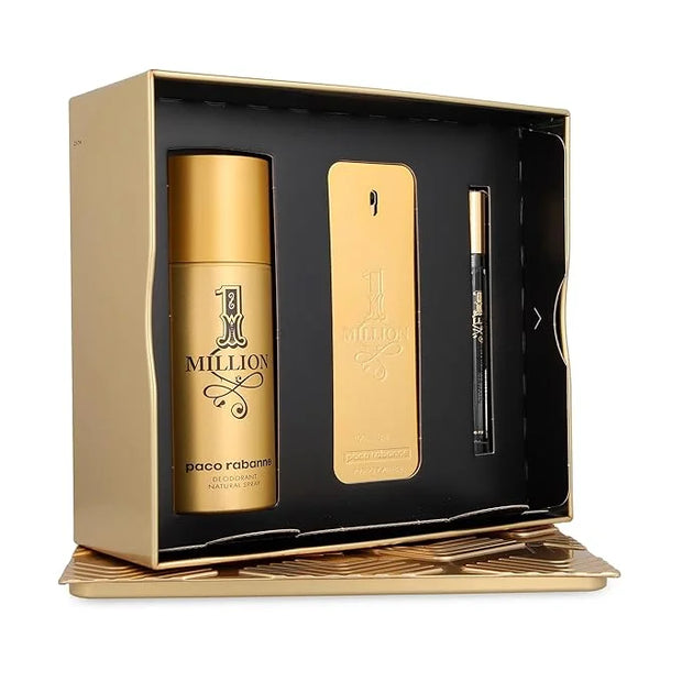 Paco Rabanne One Million 3-Piece Gift Set for Men, (3.4 Oz Eau De Toilette Spray + 5.1 Oz Deodorant Spray + 0.33 Oz Travel...