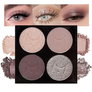 4 Colors Eyeshadow Makeup Palette,Champagne Nude Pink Dark Brown Highly Pigmented Natural Neutral Eye Shadow Palette with ...