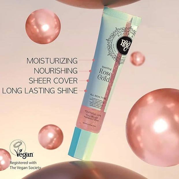 Rosee Lip Gloss Vegan & Cruelty Free Treatment, Professional Make up, Long Lasting Glossy with Shea Butter, Moisturize, Pr...