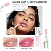 Hydrating Lip Glow Oil for Women, Color Changed Lip Plumper Gloss Moisturizing Nourishing Black Big Brush Head Lip Oil Smo...
