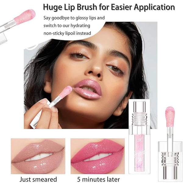 Hydrating Lip Glow Oil for Women, Color Changed Lip Plumper Gloss Moisturizing Nourishing Black Big Brush Head Lip Oil Smo...