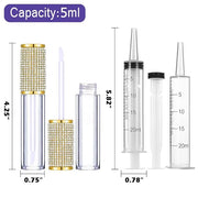 AMORIX 24 Pack Gold Crystal Lip Gloss Tubes with Wand 5ml Empty Lip Gloss Containers Lipgloss Bottles with Stoppers 2pcs S...