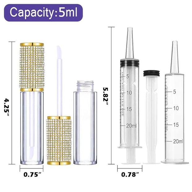 AMORIX 24 Pack Gold Crystal Lip Gloss Tubes with Wand 5ml Empty Lip Gloss Containers Lipgloss Bottles with Stoppers 2pcs S...