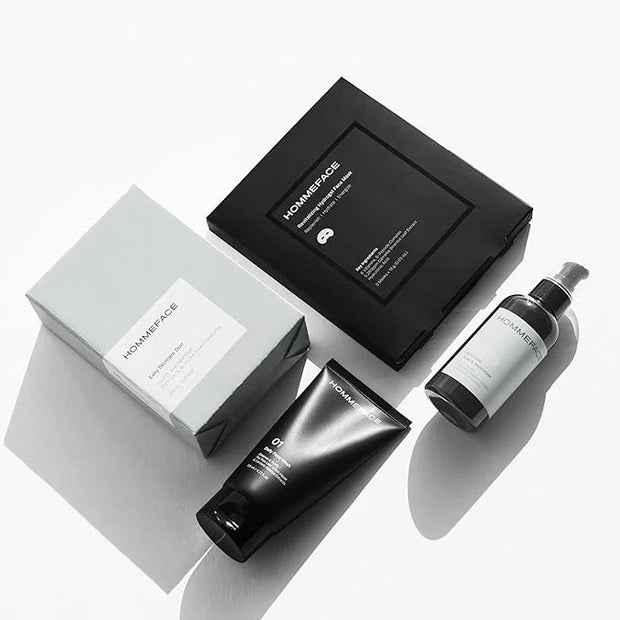 HOMMEFACE Men’s 2-Step Daily Skincare Kit + 5 Facial Sheet Mask Set Bundle - Product Image