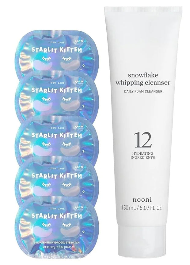 I DEW CARE Hydrogel Eye Patch - Starlit Kitten (5 EA) + NOONI Korean Facial Clenaser - Snowflake Whipping Cleanser 5.07 Fl...