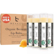 USDA Organic Lip Balm - USA Made with Natural Ingredients, 4 Pack Unflavored Chapstick for Dry Lips, Birthday Gifts for He...