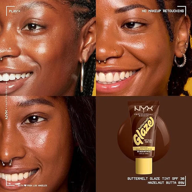 NYX PROFESSIONAL MAKEUP Buttermelt Glaze Soft Glow Skin Tint + SPF 30, Up To 12HR Wear, 09 Hazelnut Butta - Product Image