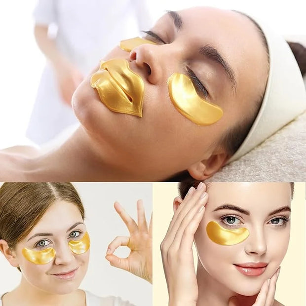 Adofect 40 Pairs Under Eye Patches and Lip Mask 24K Gold Eye Mask for Puffy Eyes Collagen Lip Masks and Crystal Eye Mask R...