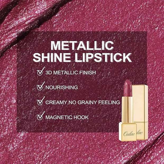 Oulac Burgundy Lipstick for Women with Metallic 3D Shine Lightweight Hydrating Formula, High Impact Lip Color, Vegan Beaut...