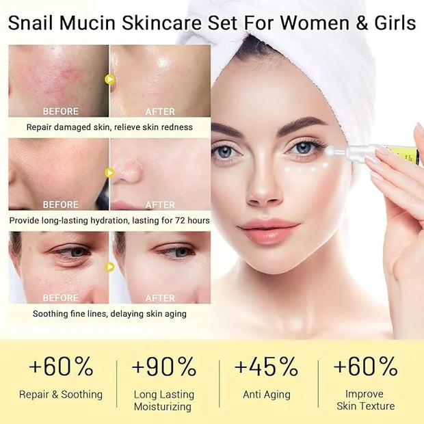Snail Mucin Skin Care Routine Set For Women, 5 PCS Advanced Snail Mucin Facial Kit For Girls, Skin Care Gift Set With Face...