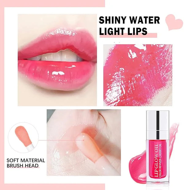 Plumping Lip Oil Lip Glow Oil Lip Gloss Oil Lip Stain Long Lasting Hydrating Non-sticky Big Brush Head Glitter Shine Clear...