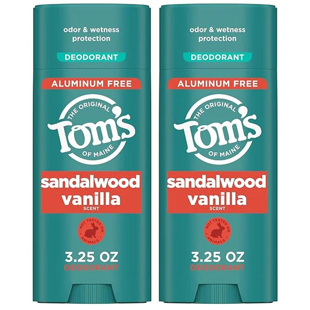 Tom's of Maine Sandalwood Vanilla Aluminum Free Natural Deodorant For Women & Men | Goes on Clear | Odor & Wetness Protect...