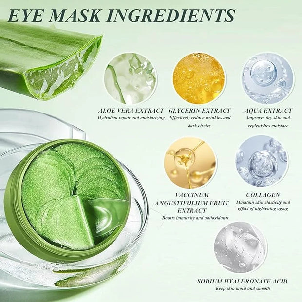 Under Eye Patches for Puffy Eyes and Dark Circles – 60 PCS Aloe Vera Under Eye Mask with Pure Natural Extracts to Combat P...