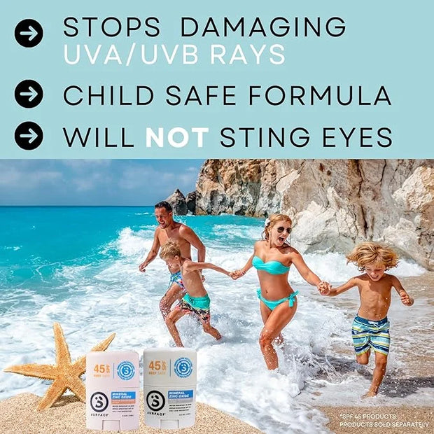 Surface Mineral Face Sunscreen Stick, Water Resistant, UVA/UVB Broad Spectrum, Fast Drying Protection, PABA Free - SPF 45 ...