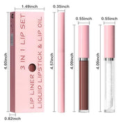 3-in-1Light Nude Matte Lip Stain Kit | Waterproof Lip Liner + Hydrating Matte Lip Gloss + Nourishing Lip Oil | Long Lastin...