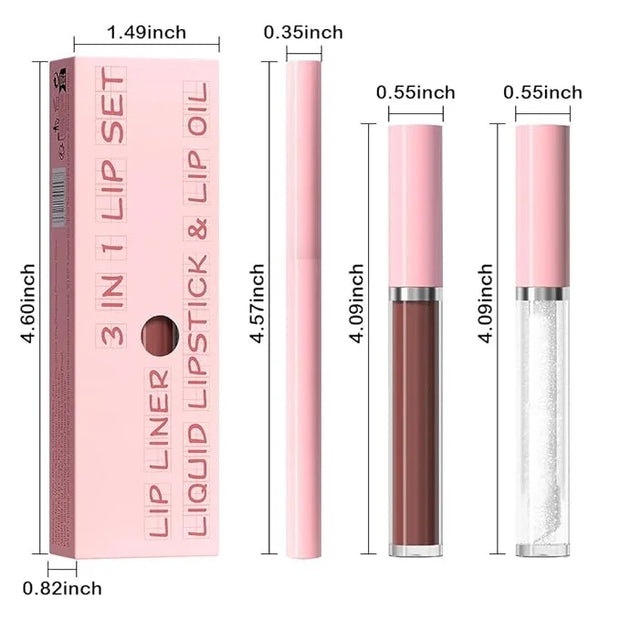 3-in-1Light Nude Matte Lip Stain Kit | Waterproof Lip Liner + Hydrating Matte Lip Gloss + Nourishing Lip Oil | Long Lastin...