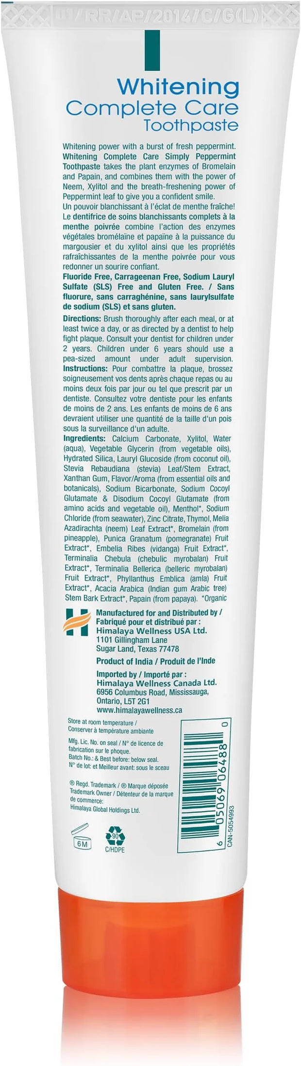 Himalaya Botanique Complete Care Whitening Toothpaste, Simply Peppermint, Fluoride Free for a Clean Mouth, Whiter Teeth an...