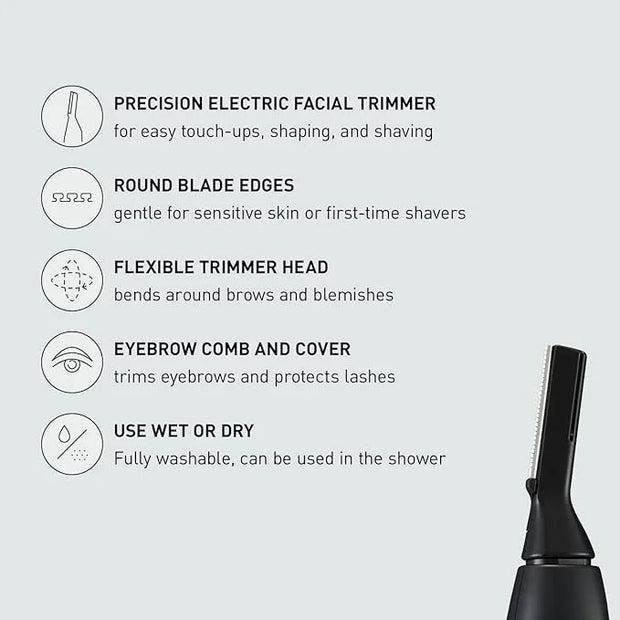 Panasonic Facial Hair Trimmer for Sensitive Skin, Unisex Detailer with Flexible Head, Gentle on Acne, Includes 2 Eyebrow A...
