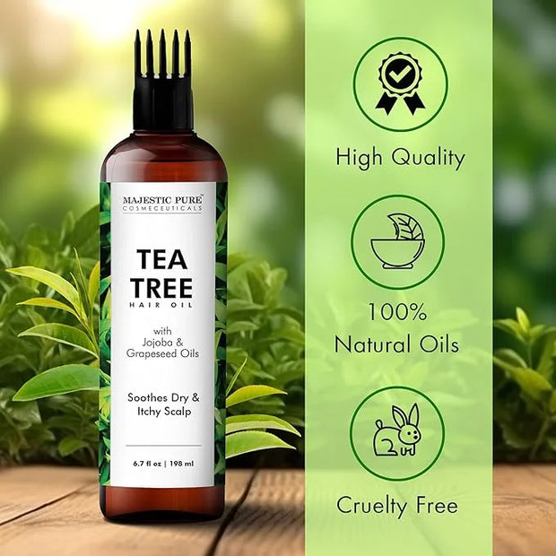 Majestic Pure 100% Pure Tea Tree Oil with Biotin for Hair Care, Strengthening, Nourishing, and Volumizing Formula with Joj...