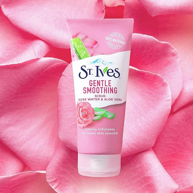 St. Ives Gentle Smoothing Face Scrub Our Gentlest Scrub Yet Rose Water and Aloe Vera Made with 100 percent Natural Exfolia...
