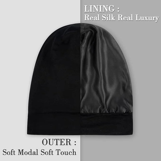 LULUSILK Silk Sleep Mask and Silk Sleep Cap Set, BlackLULUSILK Silk Eye Sleep Mask and Silk Hair Bonnet Set Silk Eye Mask ...