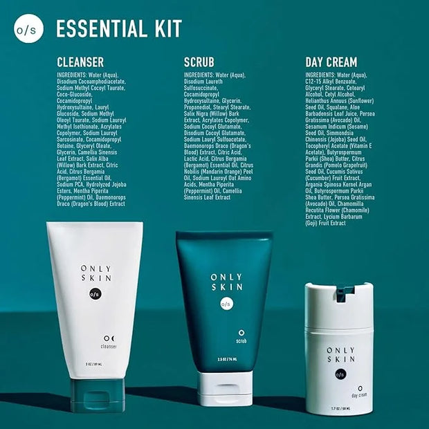 Essential Skin Care Kit, 3-Piece, Face Cleanser, Exfoliating Scrub & Day Cream Moisturizer Gift Set, Back To School Gifts ...