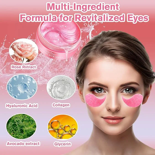 Rose Eye Patches 2-Pack (120 PCS), Hydrating & Soothing Eye Mask Skincare, Anti-Aging Collagen Eye Gel, Under Eye Patches ...