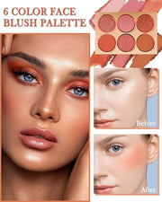 Matte Face Blush Palette with Brush-6 Color High Pigment Silky Mineral Blendable Blusher Contour Powder for Cheeks,Longlas...