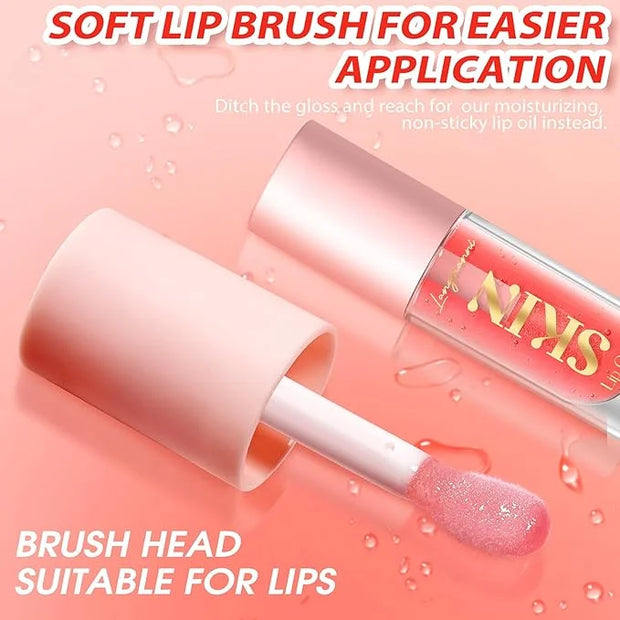 Big Brush Head Hydrating Lip Glow Oil Plumping Lip Tint, Hydrating Lip Gloss Tinted Lip Balm Transparent Lip Care, Long La...